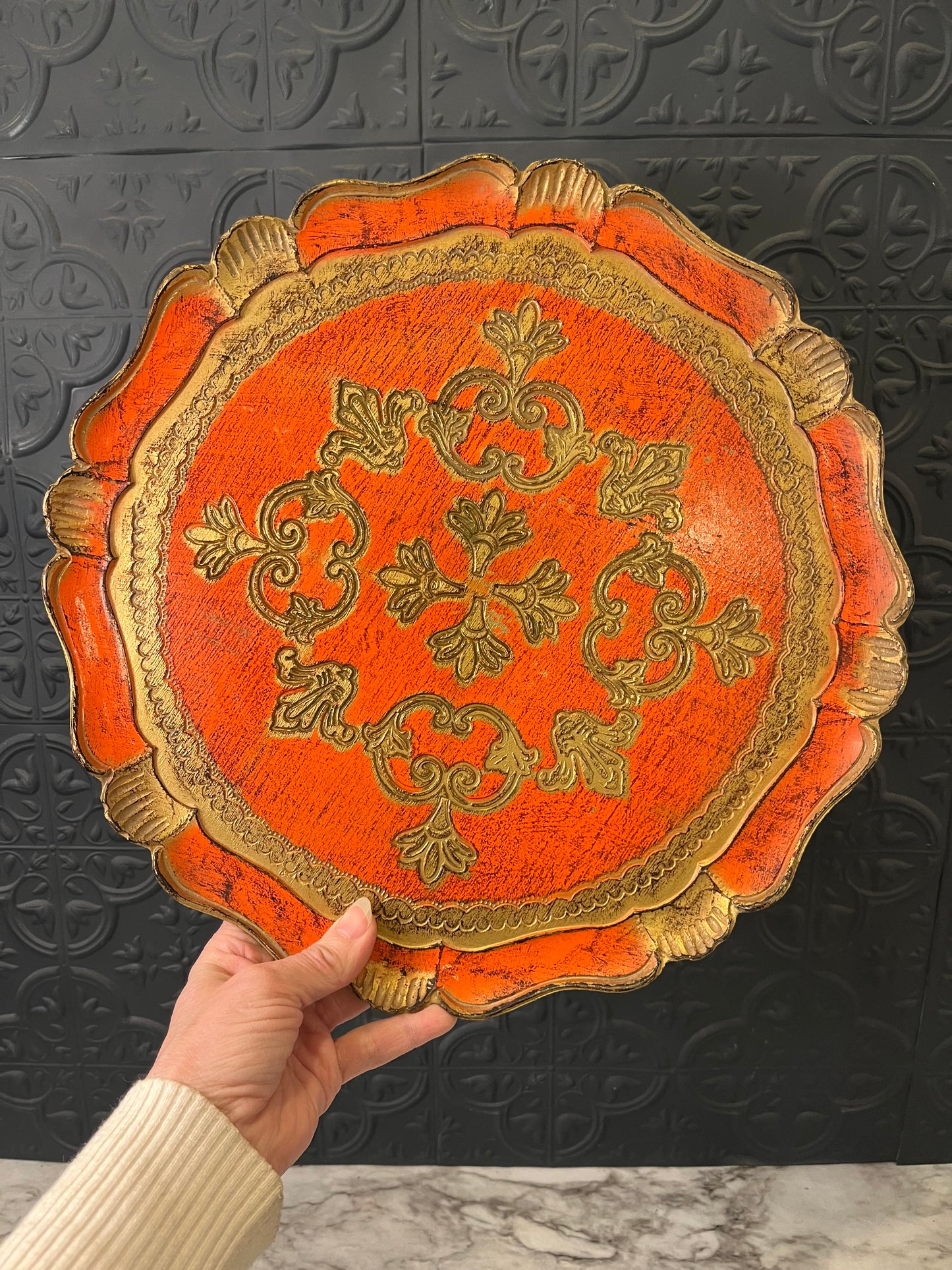 Round Italian Florentine Tray with Orange
