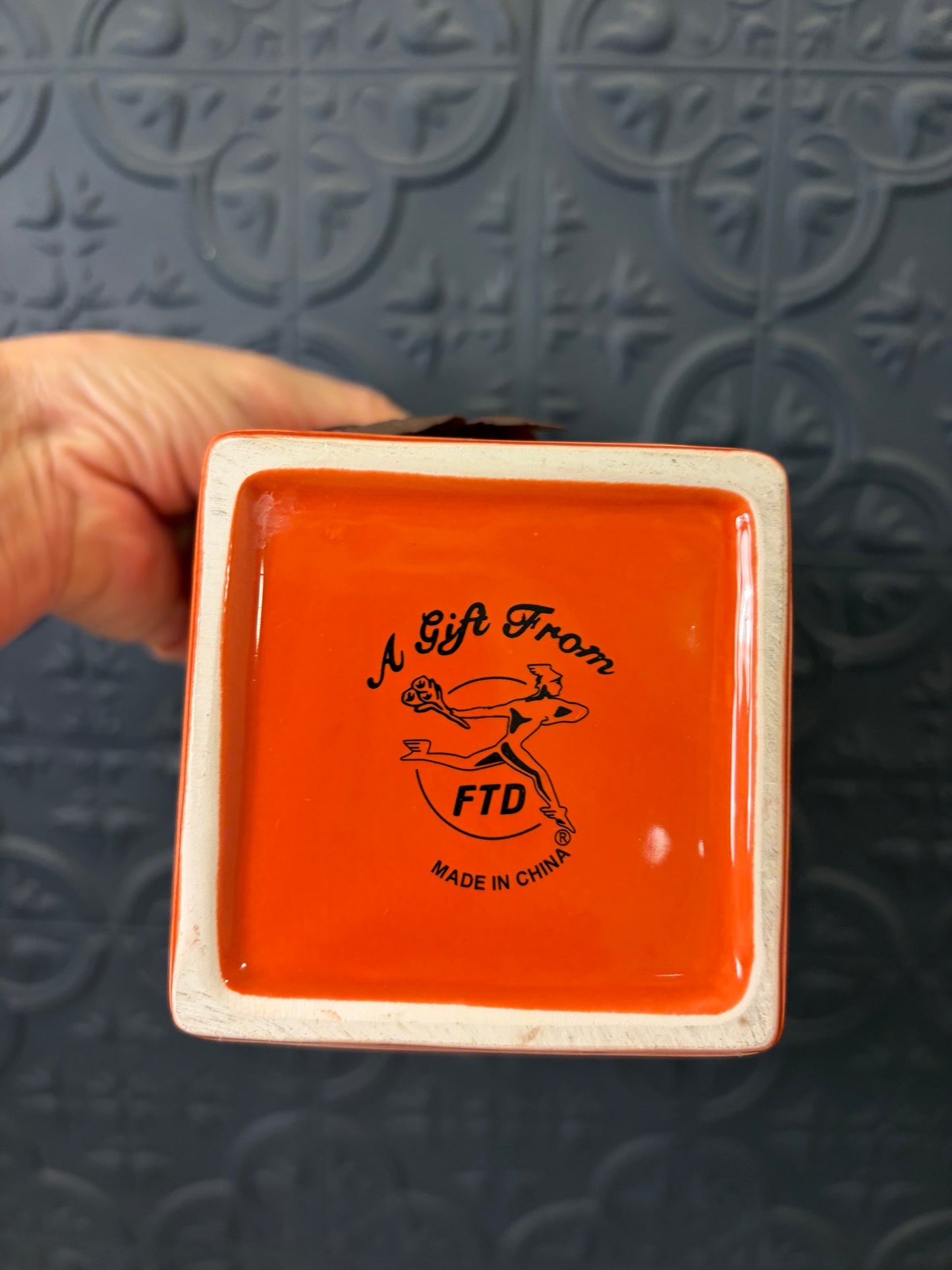 FTD Orange Planter with Metal Leaf