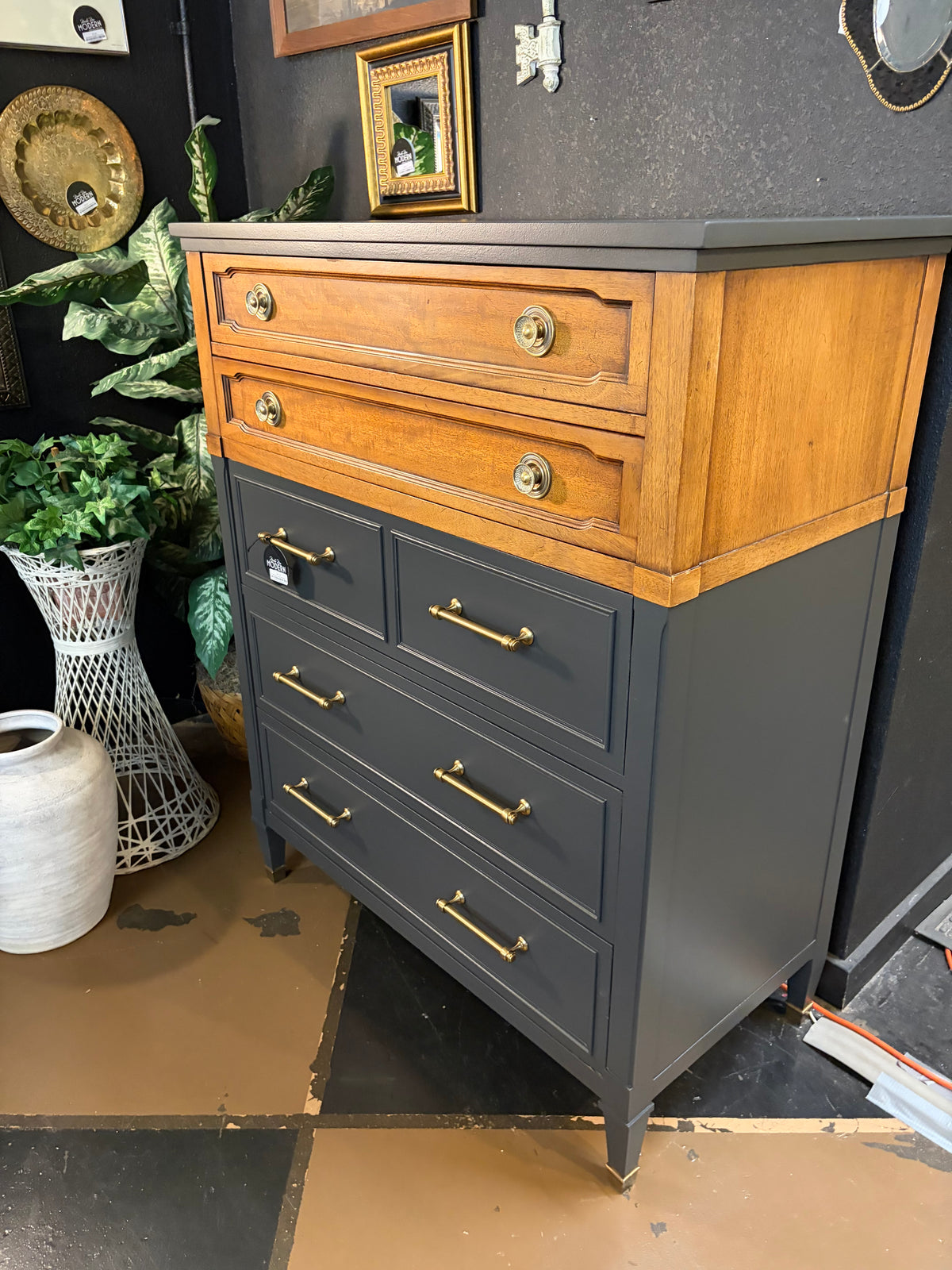 Tall Boy by Drexel Partially Painted Soft Black