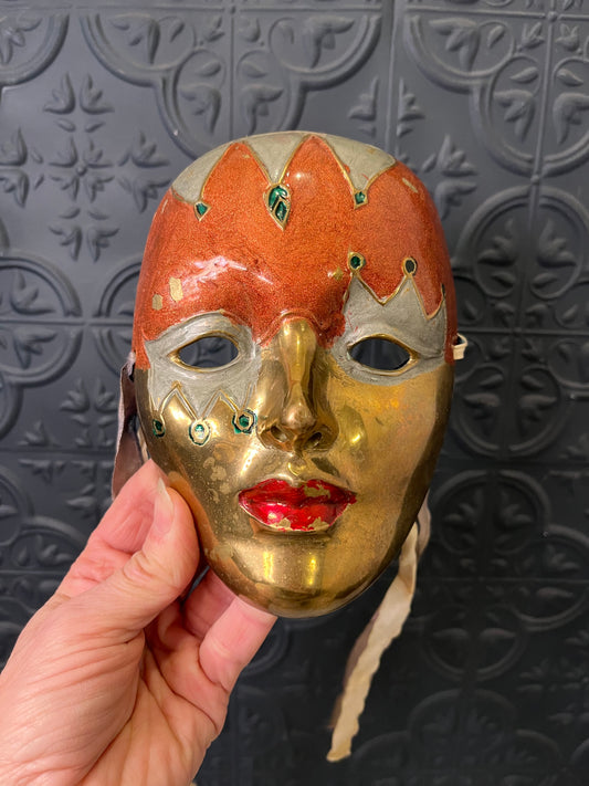 Brass and Enamel Decorative Mask Orange