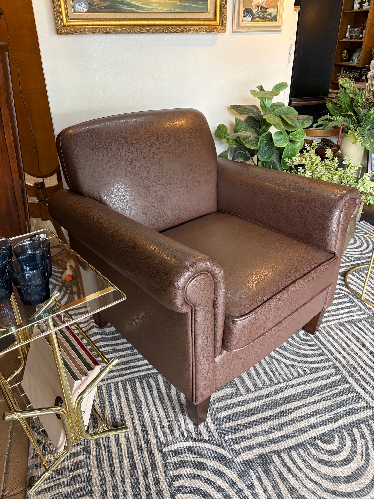 Dark Brown Faux Leather Arm Chair