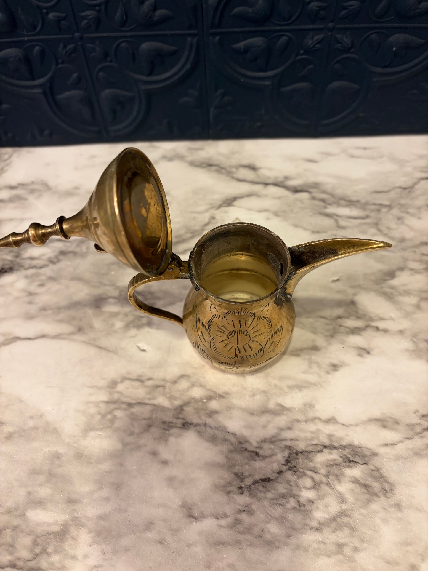 Small Etched Brass Indian Pitcher