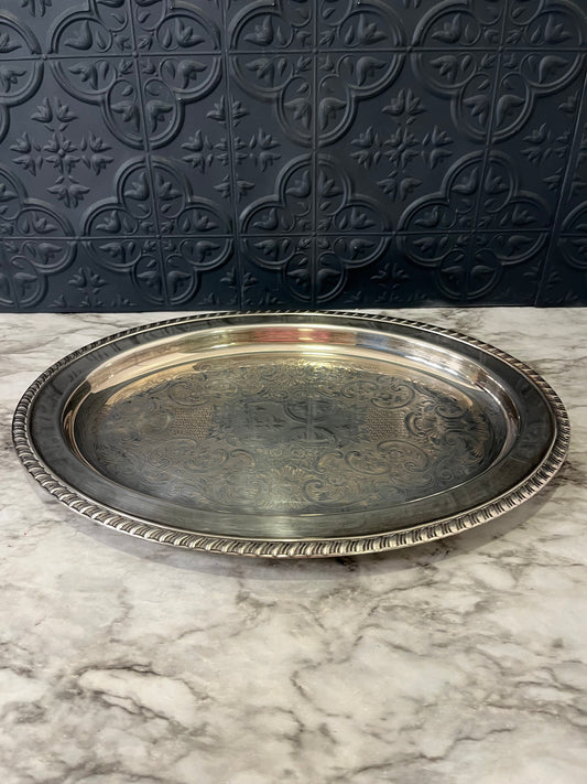 Silver Plate Tray 16" Oval Etched