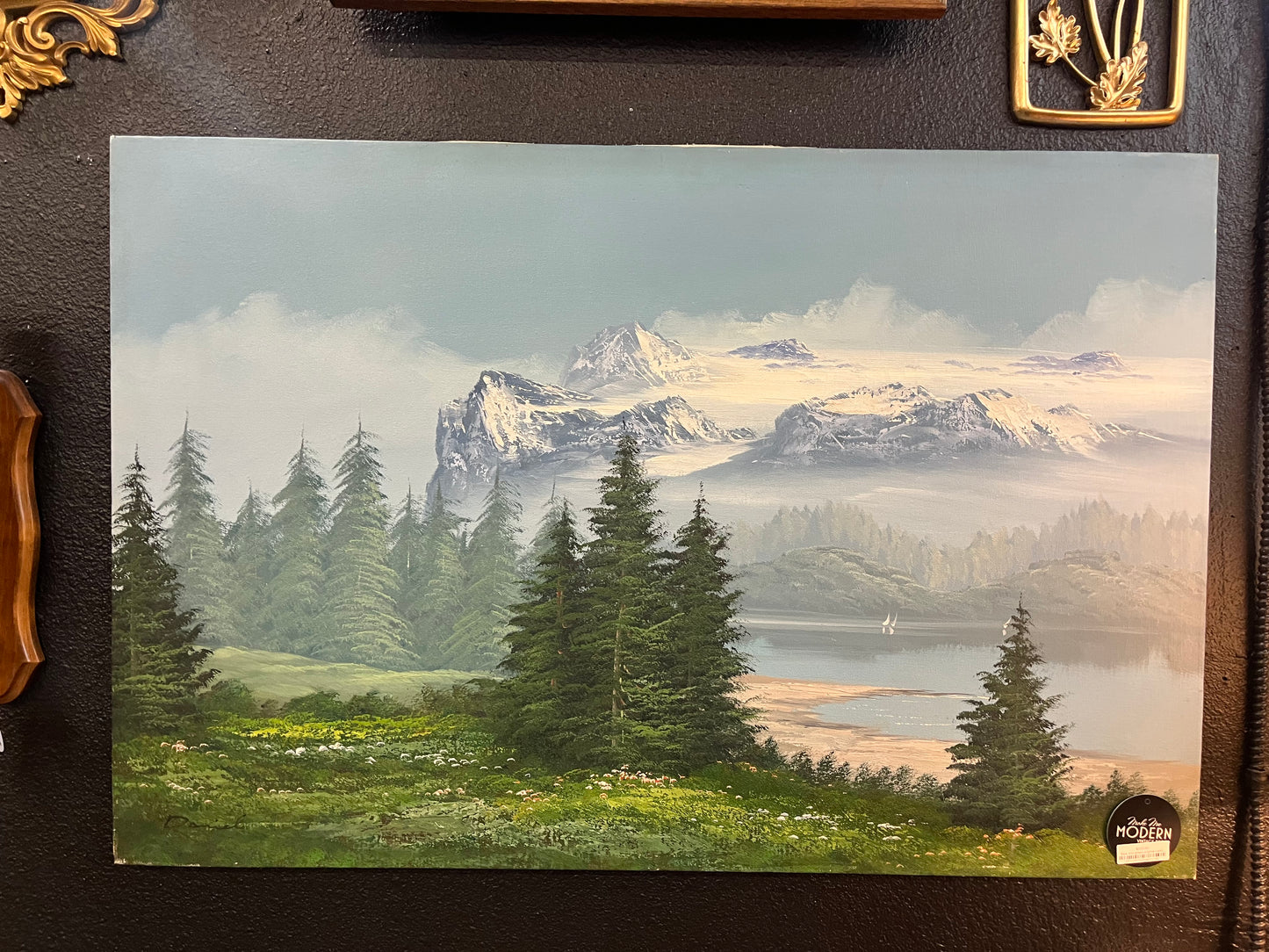 Blue and green original Landscape painting signed Daniel