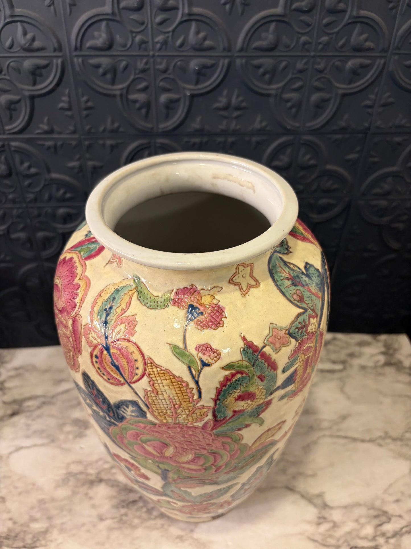 Large Cream Floral 14" Vase