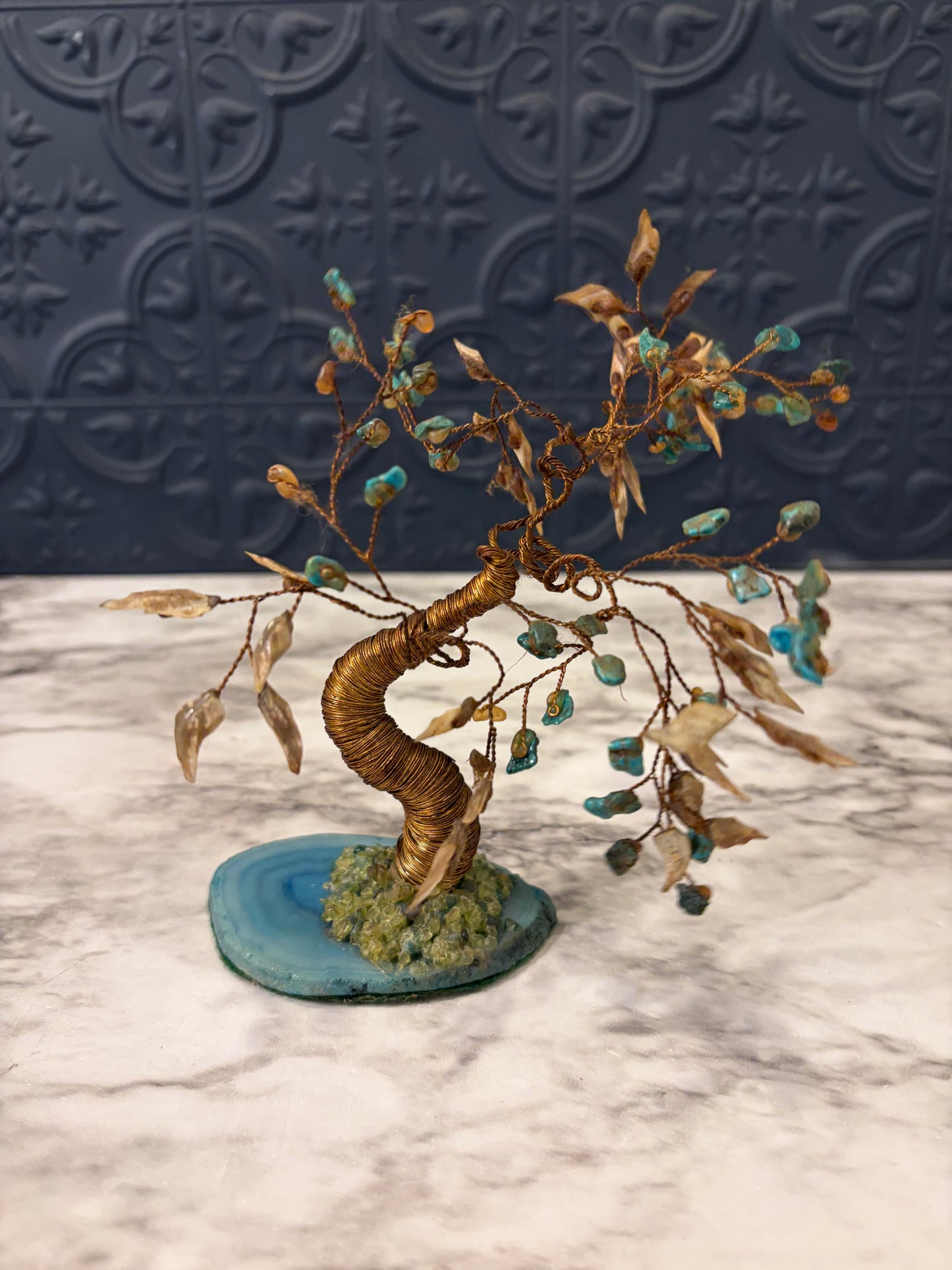 Copper Wire Bonsai Tree with Blue Stone