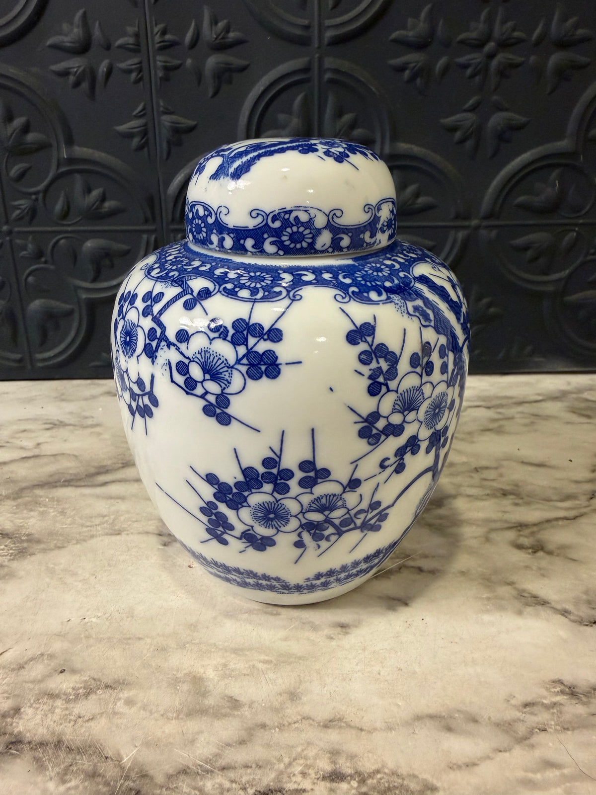 Blue and White Ginger Jar with Cherry Blossoms