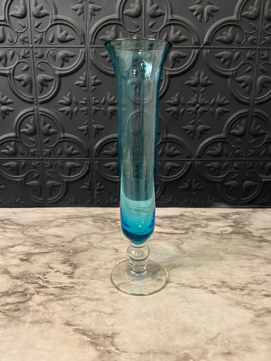 Blue glass bud vase with clear base