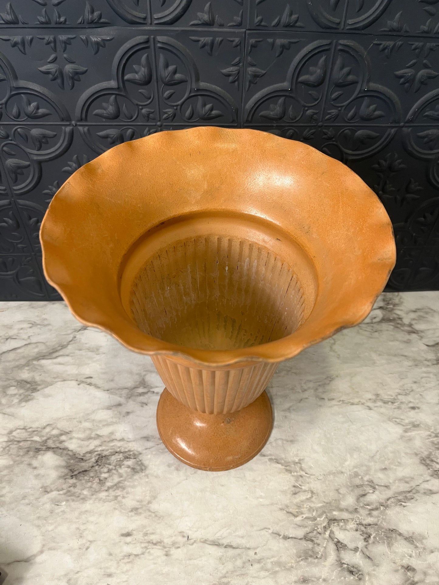 Peach Colored Metal Trumpet Planter