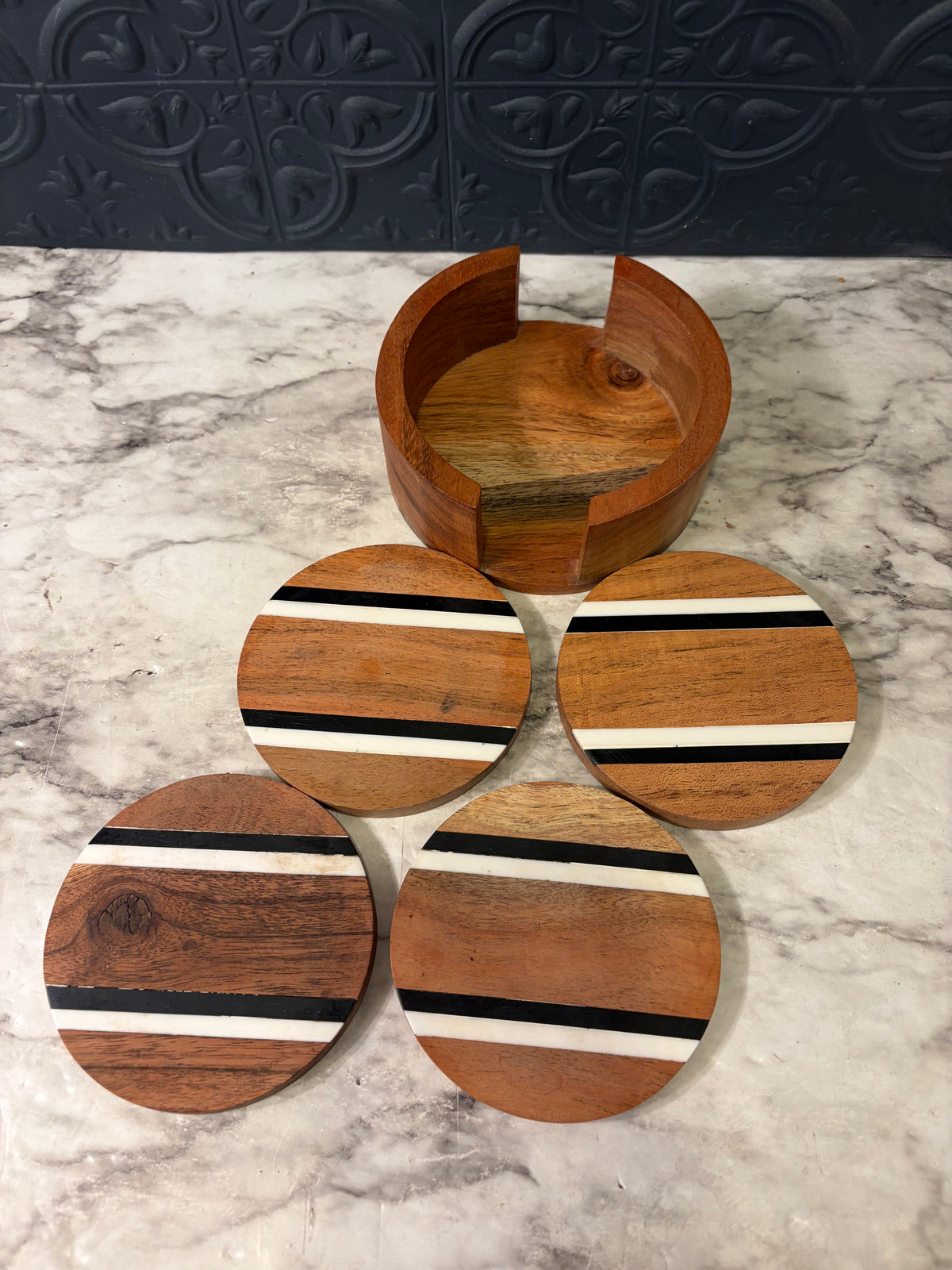 Set of 4 Wood Coasters with Inlay