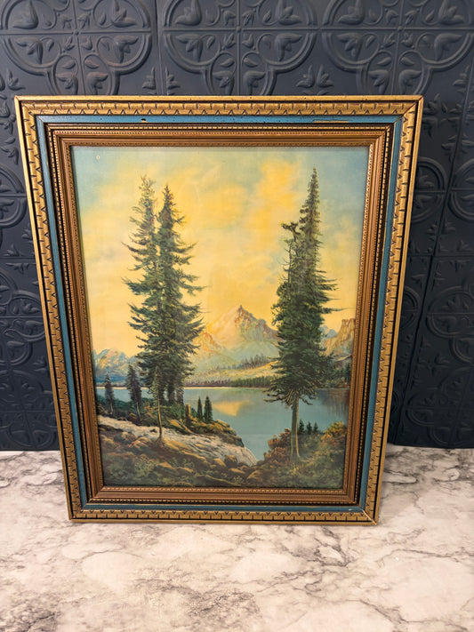 A Mountian Paradise Litograph Framed