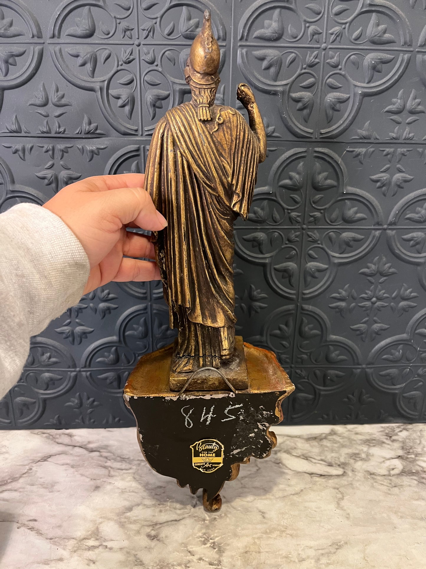 Vintage Goldtone Figure on Wall ledge Man