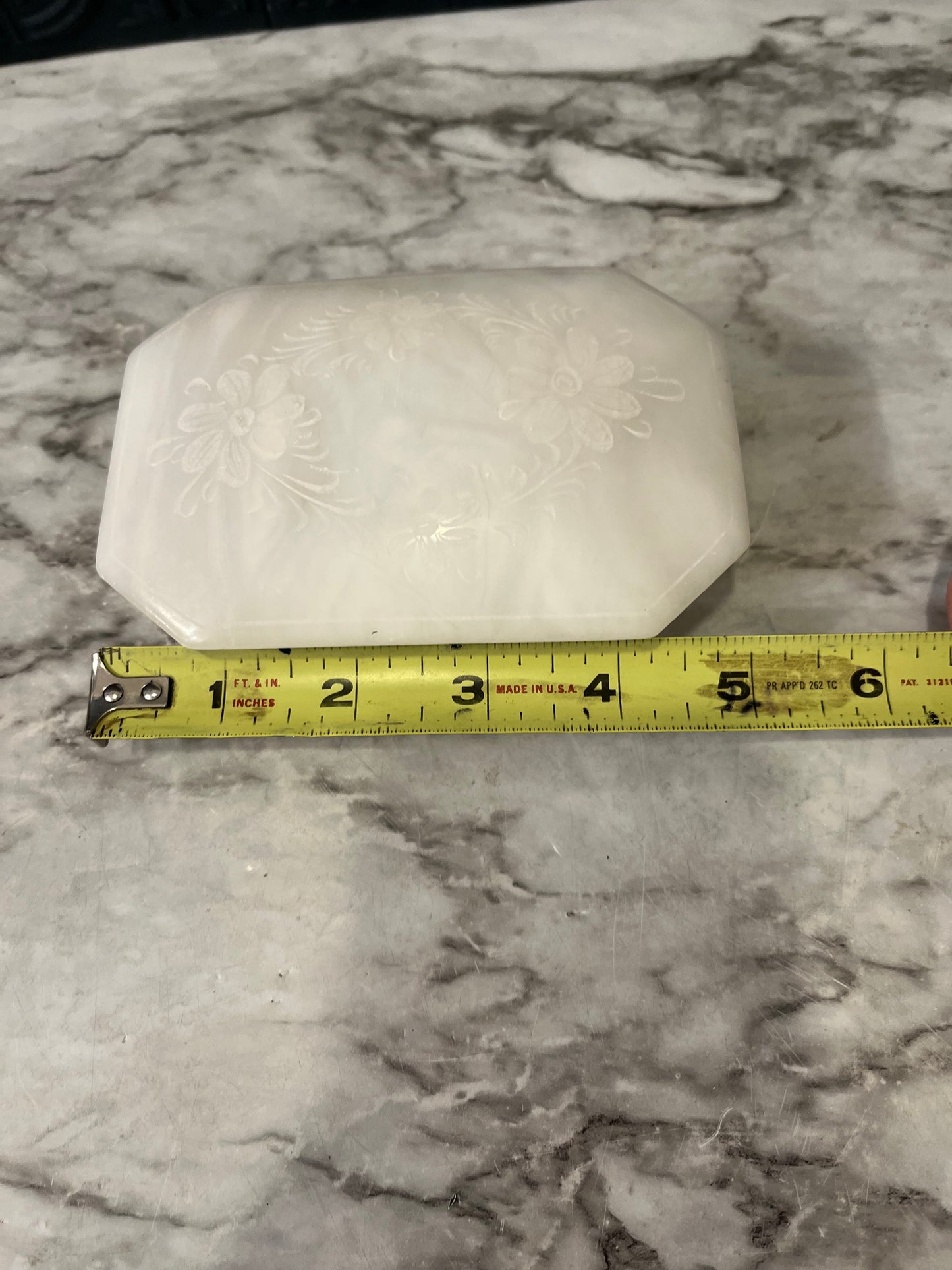 White Stone Etched Trinket Box