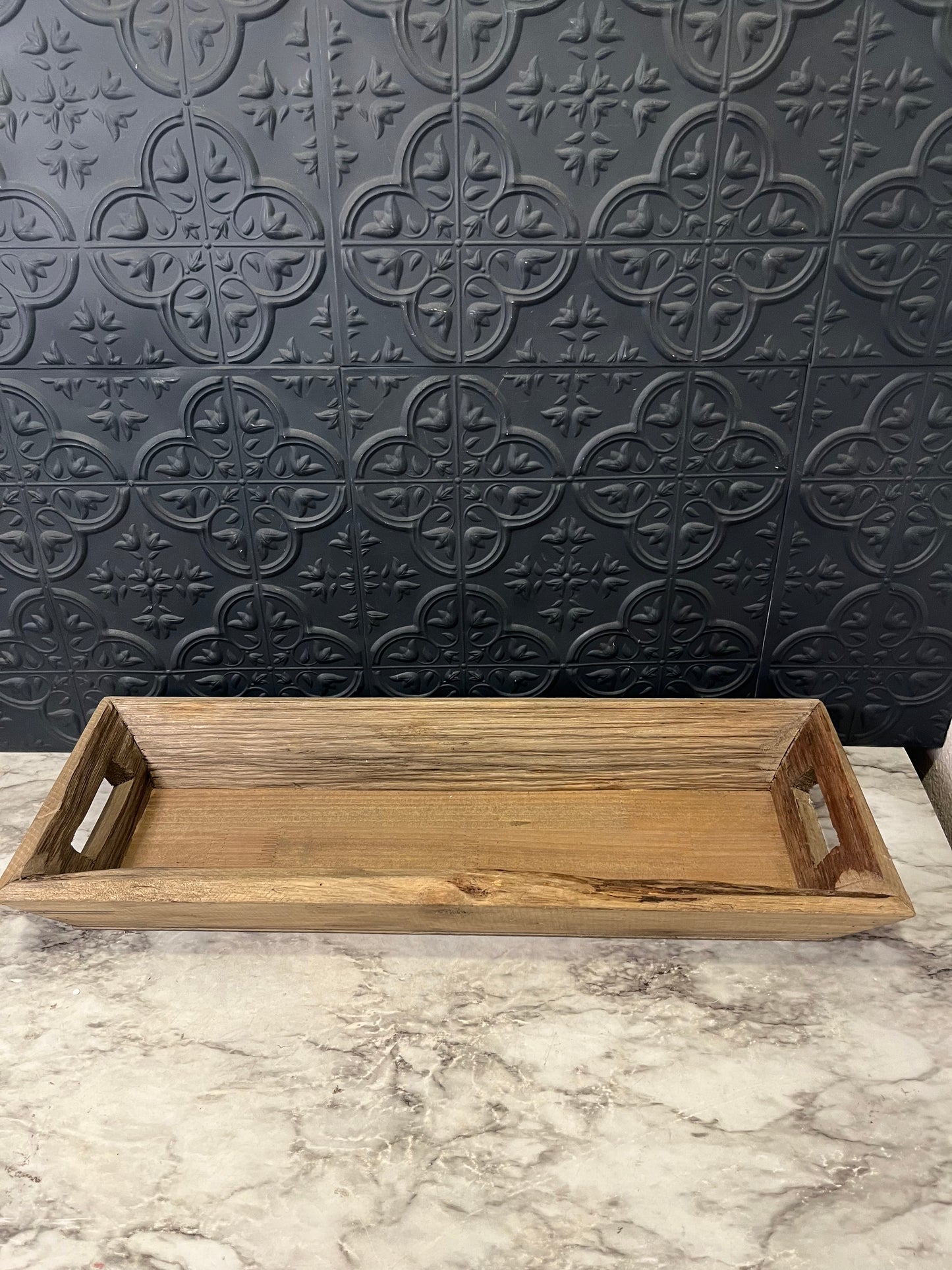 Long Rectangle Gray Wood Tray with Handles