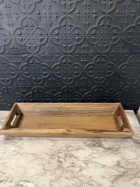 Long Rectangle Gray Wood Tray with Handles