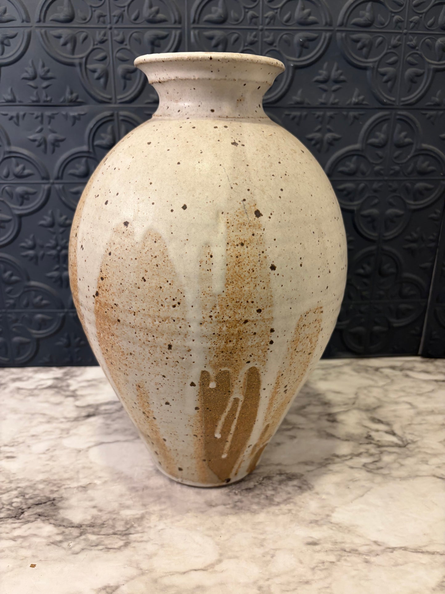 13.25" Tan Drip Pottery Vase