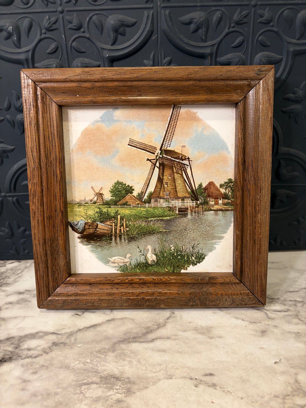 Hand Painted Tile of Windmill Framed