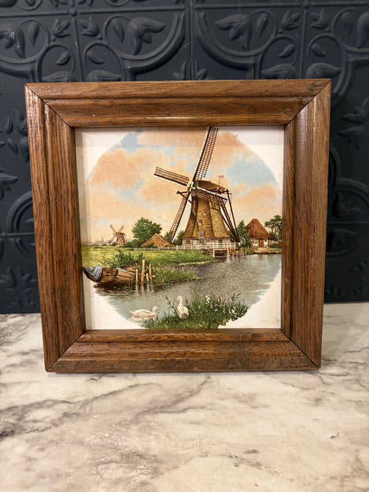Hand Painted Tile of Windmill Framed