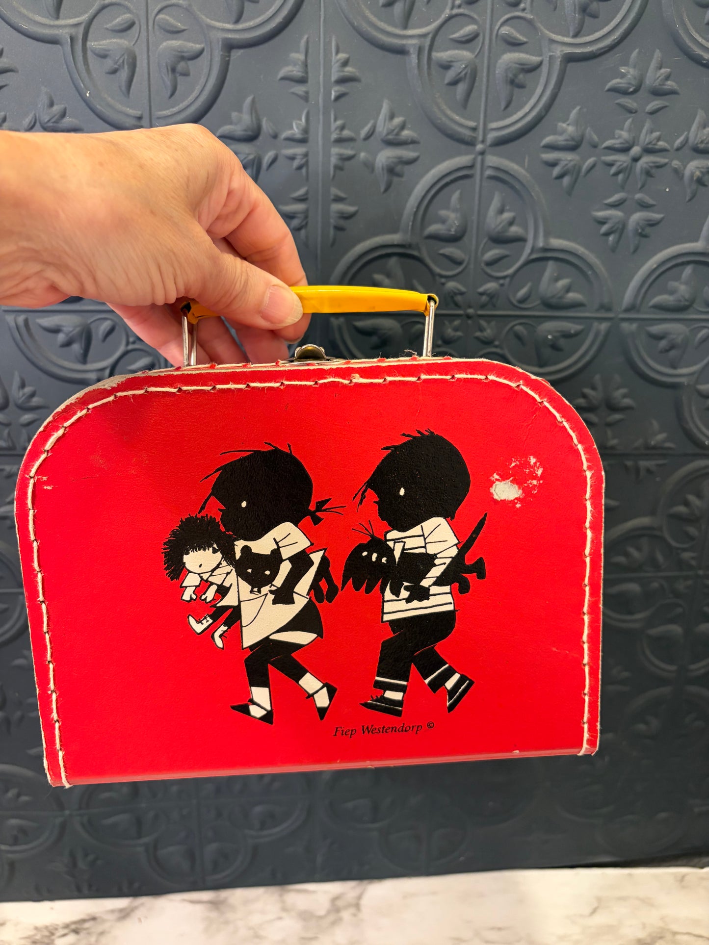 Vintage Red Cardboard Suitcase by Fiep Westendorp