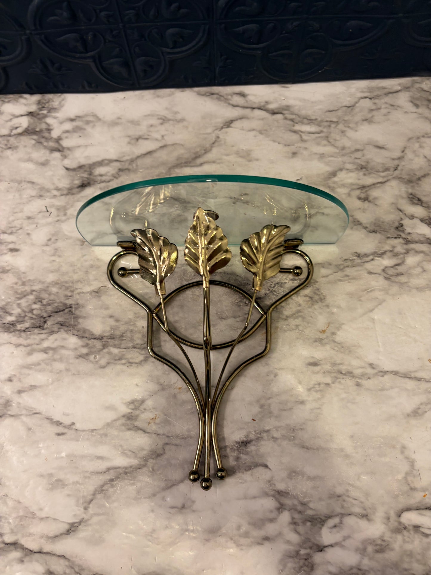 Brass Leaf and Glass Wall Shelf Small