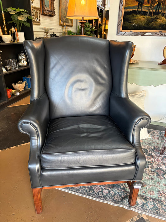 Ethan Allen Black Leather Wingback Chair