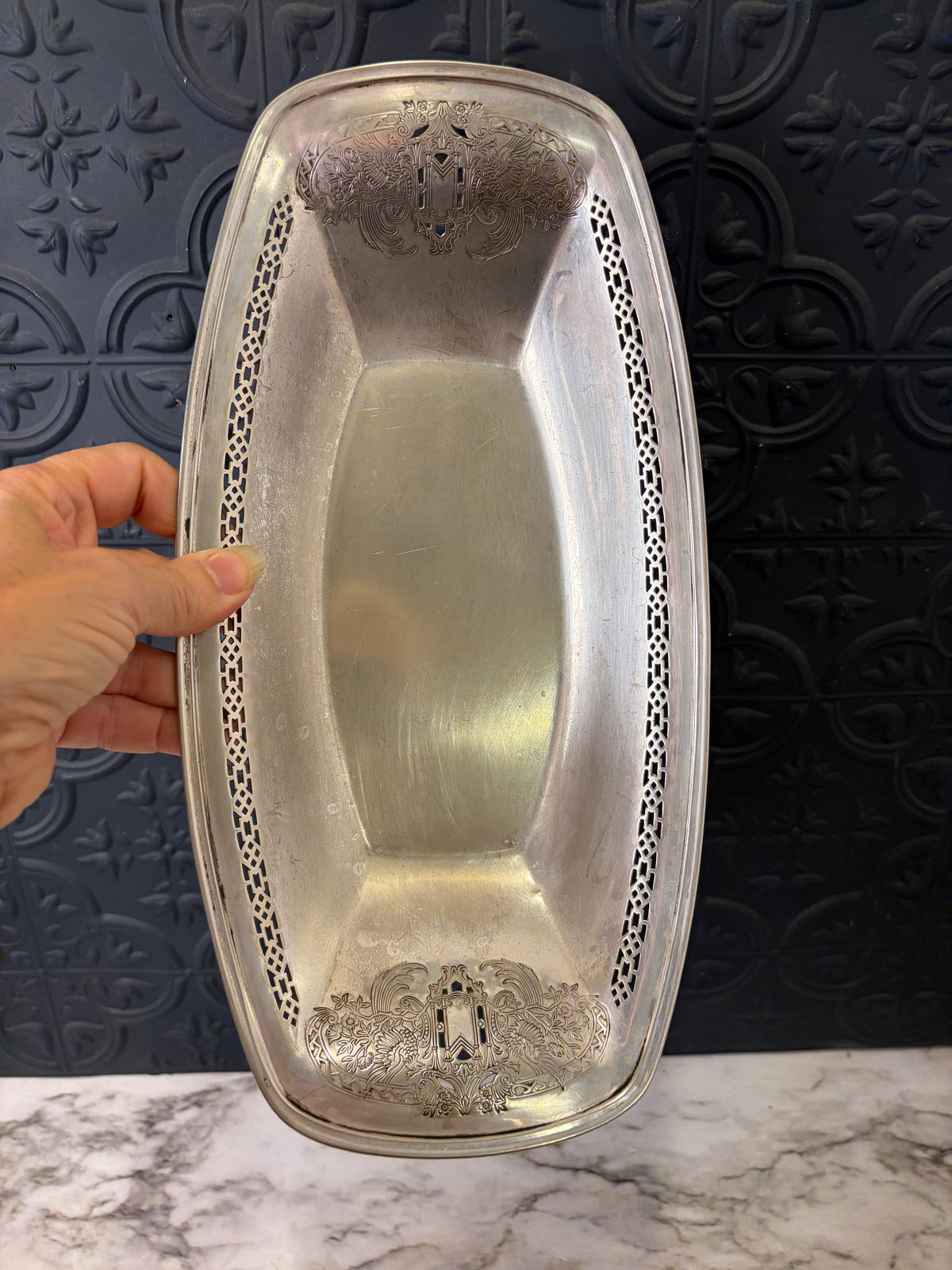 Antique Nickel Silver Fruit Platter