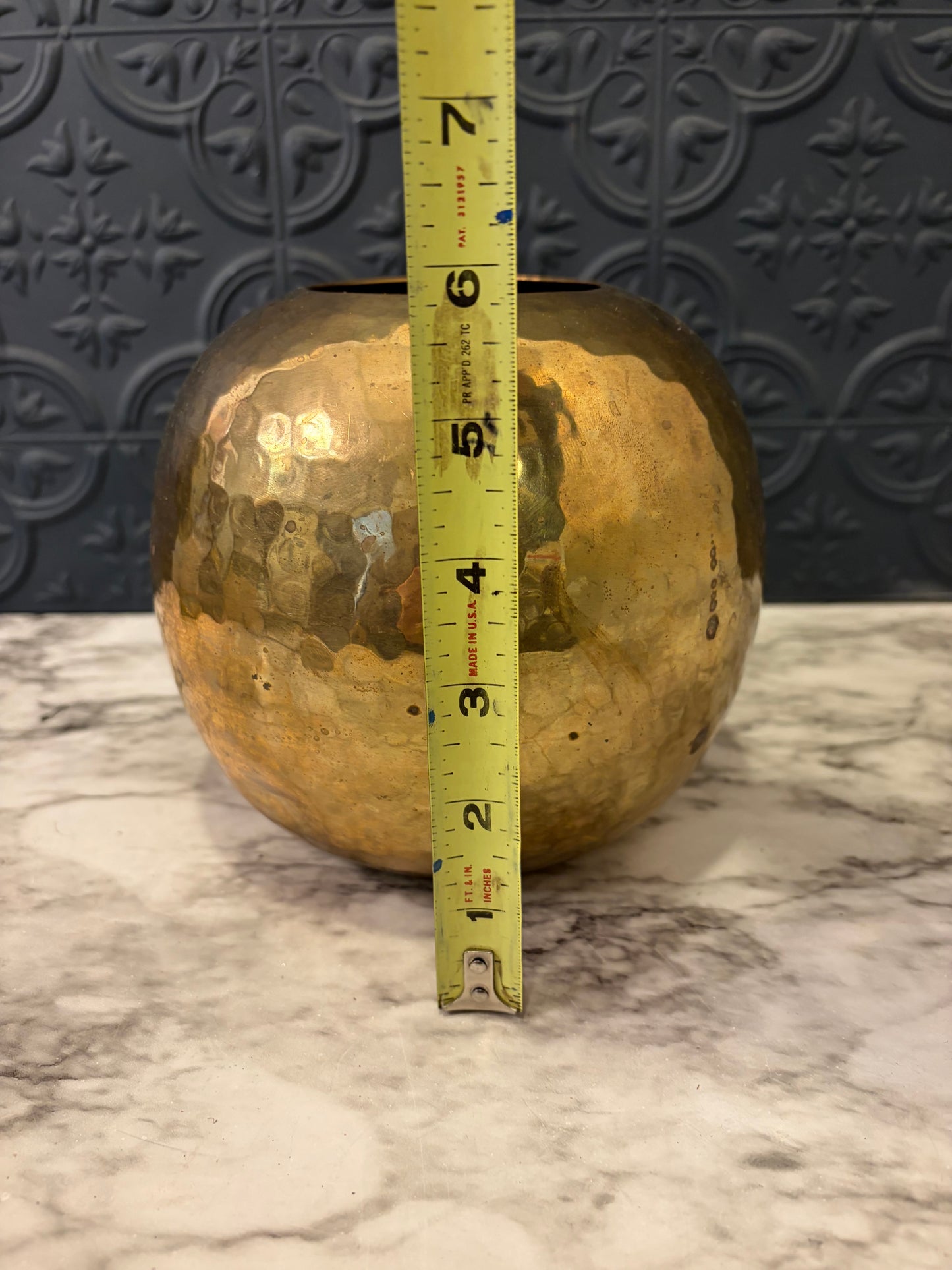 Round Brass Vase 6" H