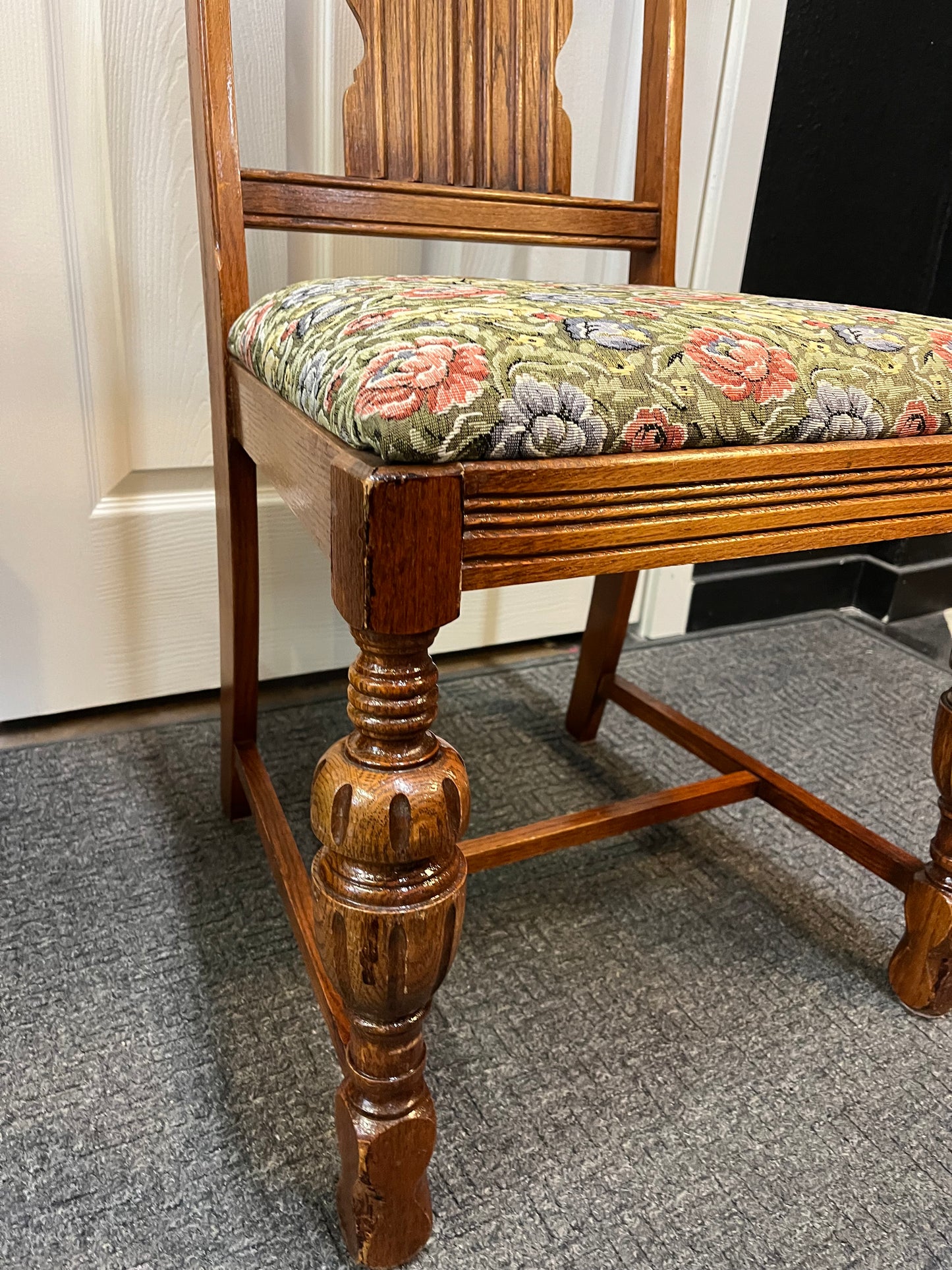 Antique Oak Chair with Floral Seat
