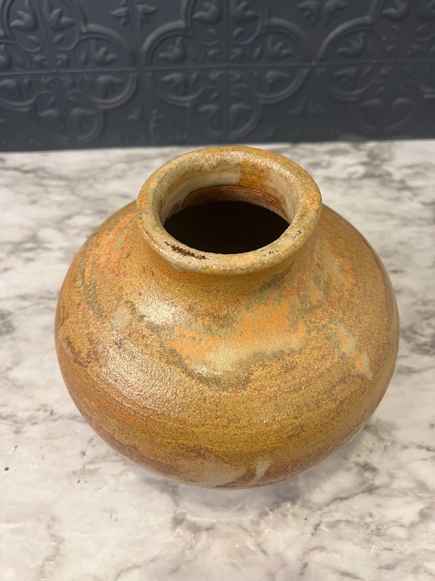 Brown Pottery Bowl Stamped RB Tan