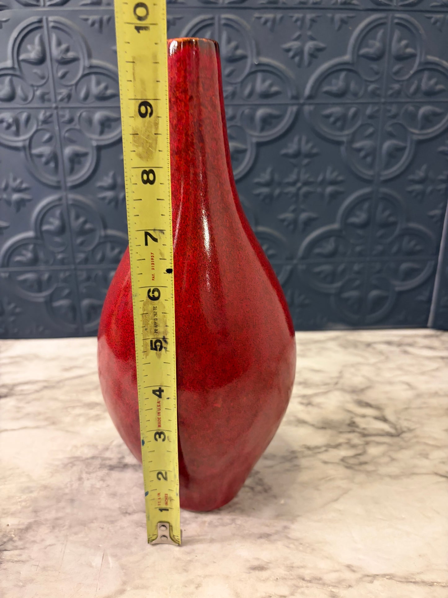 Teardrop Red Vase with Small Neck