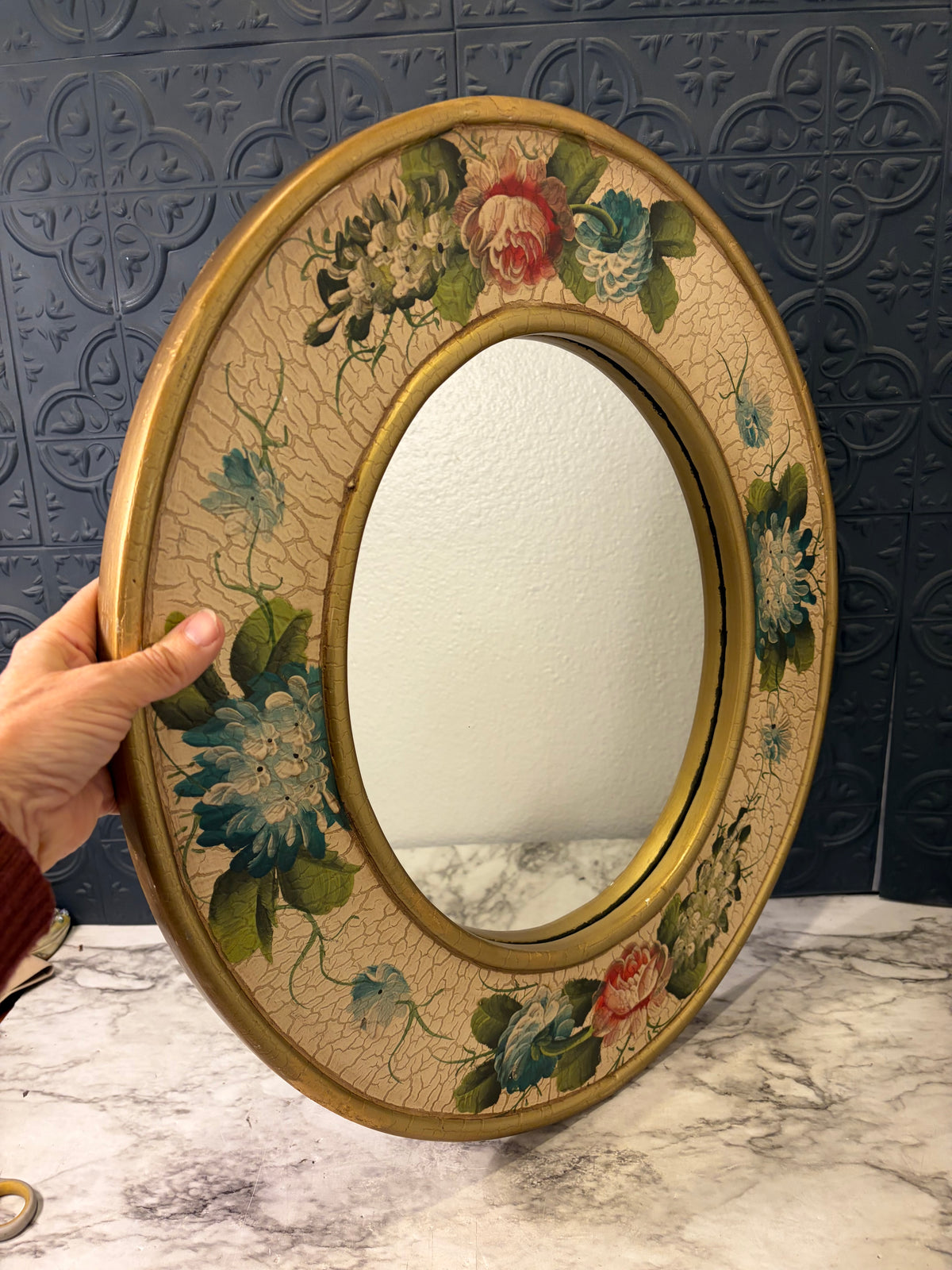 Oval Floral French Country Mirror