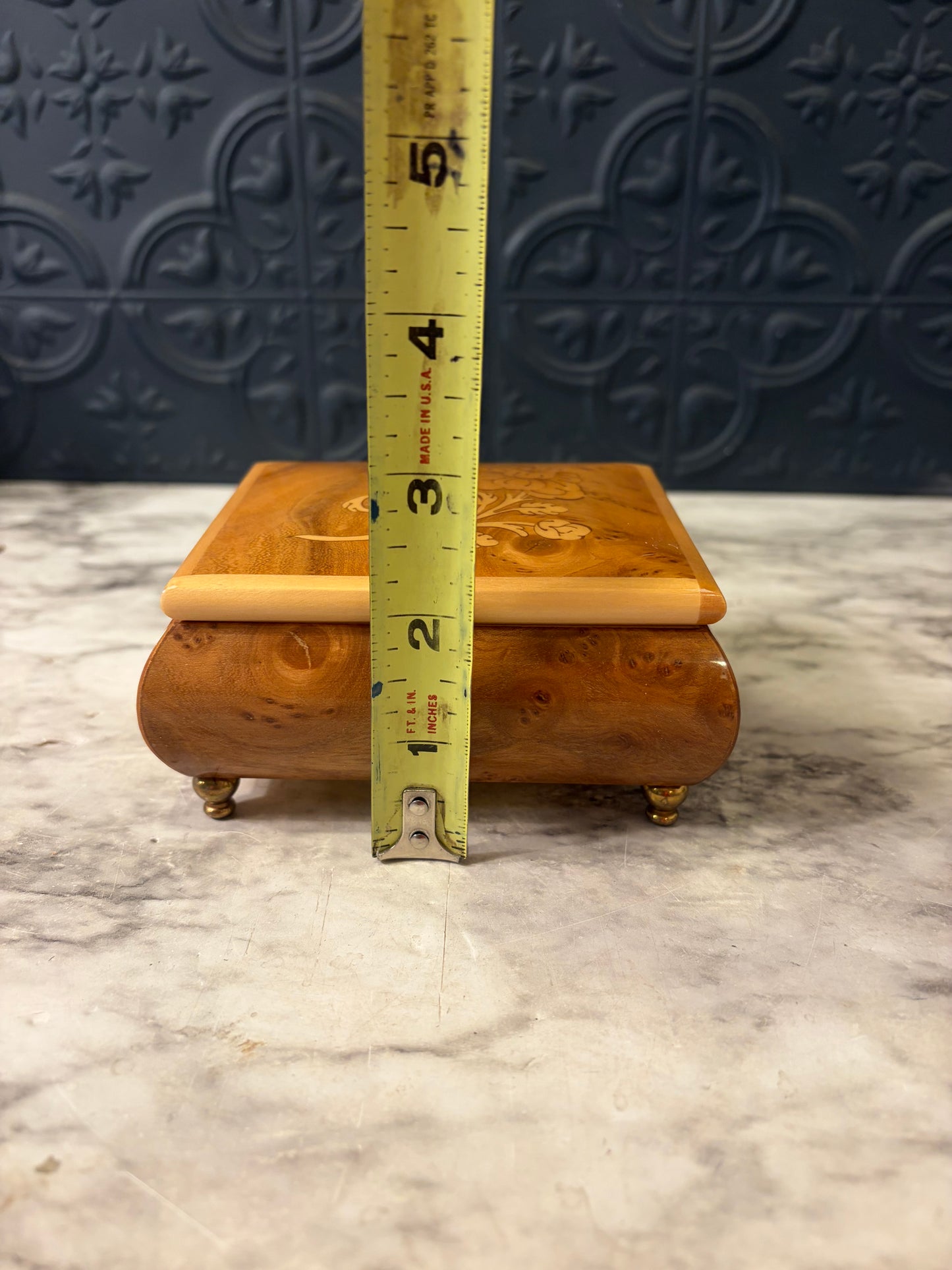 Italian Handcrafted Burl Wood Musical Ring Box