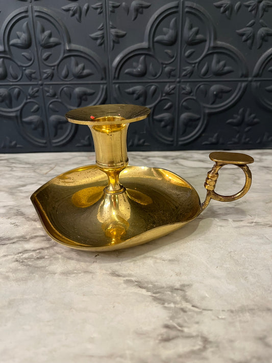 Brass Chamberstick Candle Holder Wavy Base