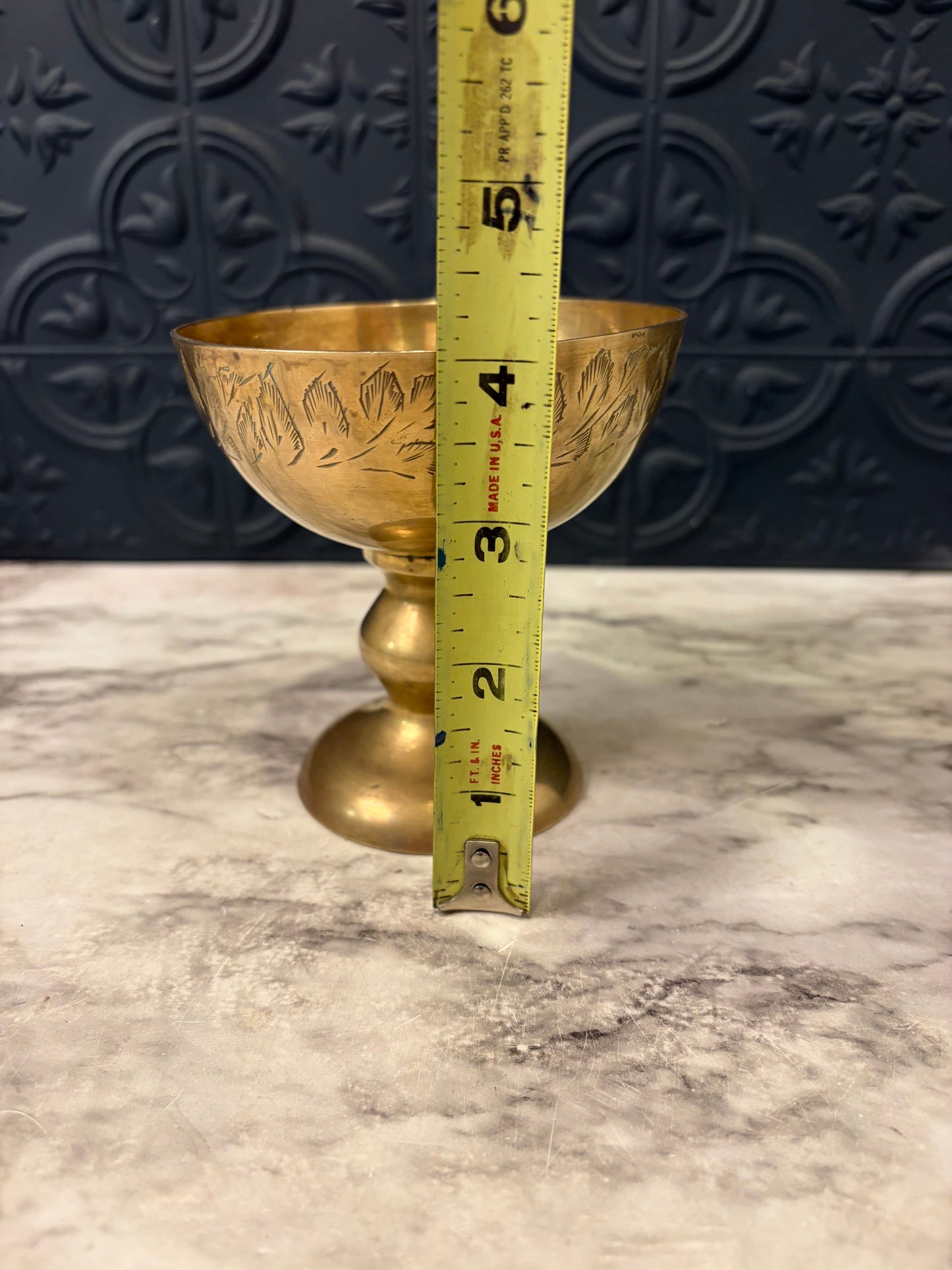 Brass Pedestal Etched Bowl Small