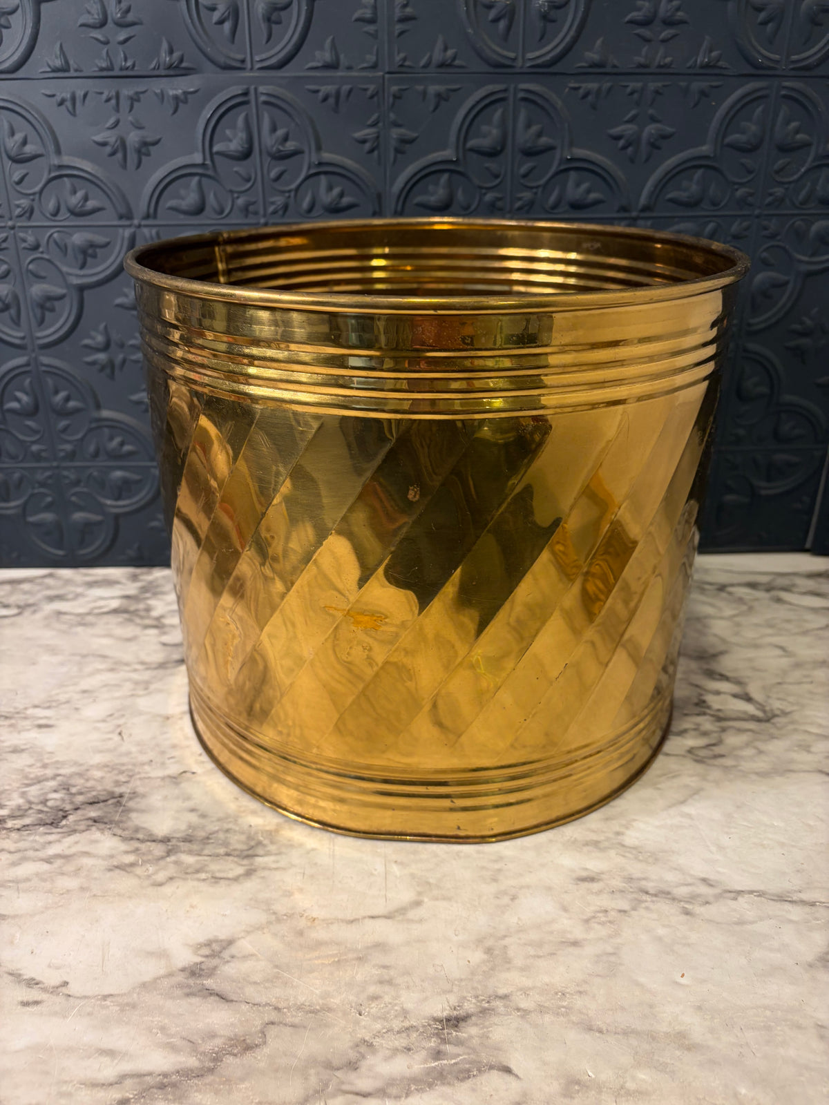 9" H Brass Pot with Swirl Design