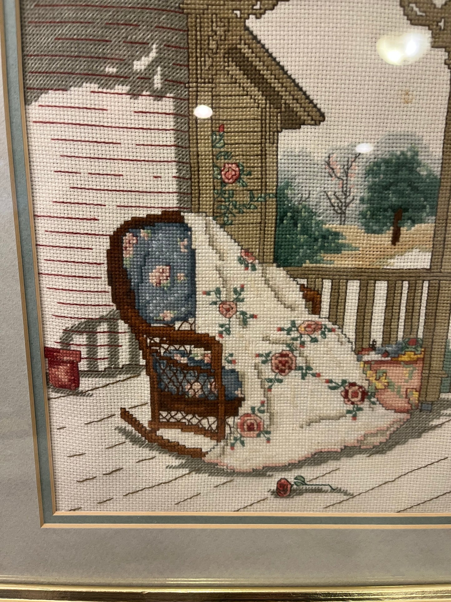 Cross Stitch of Rocking Chair on Porch