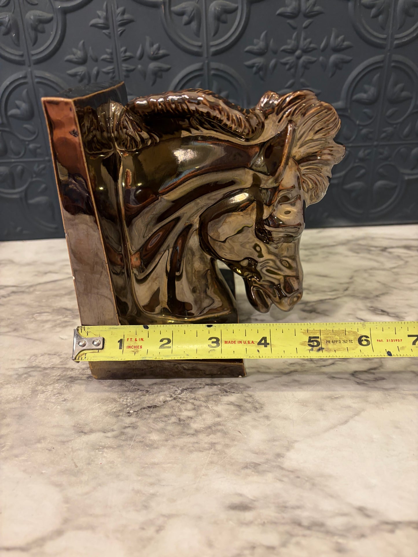 Ceramic Art Glazed Horse Head Bookend AS IS