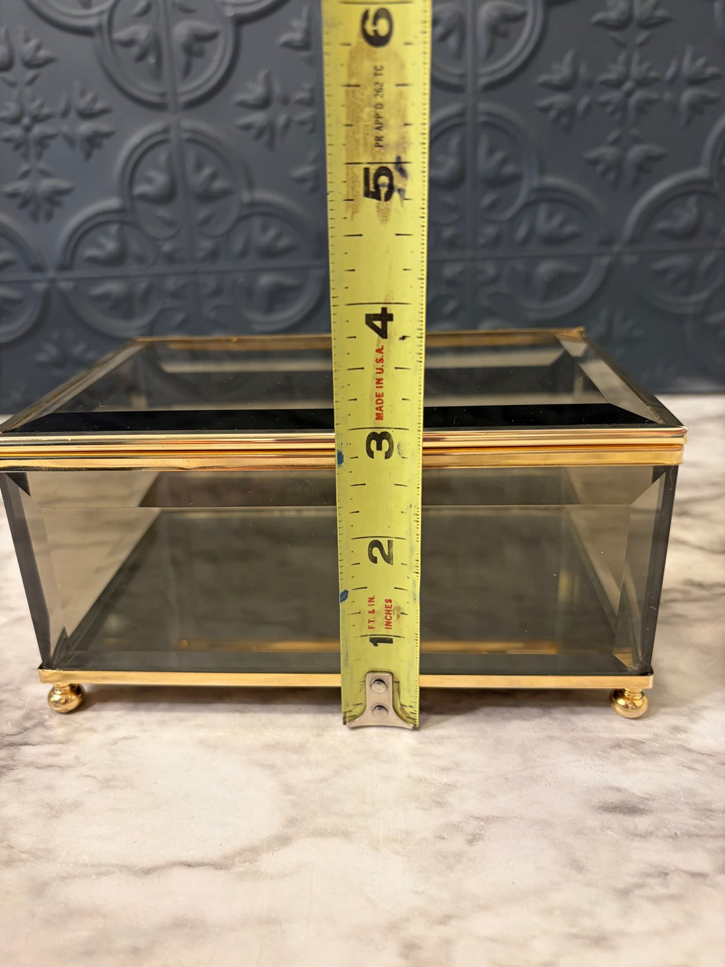 Smoke Glass and Brass Rectangle Box