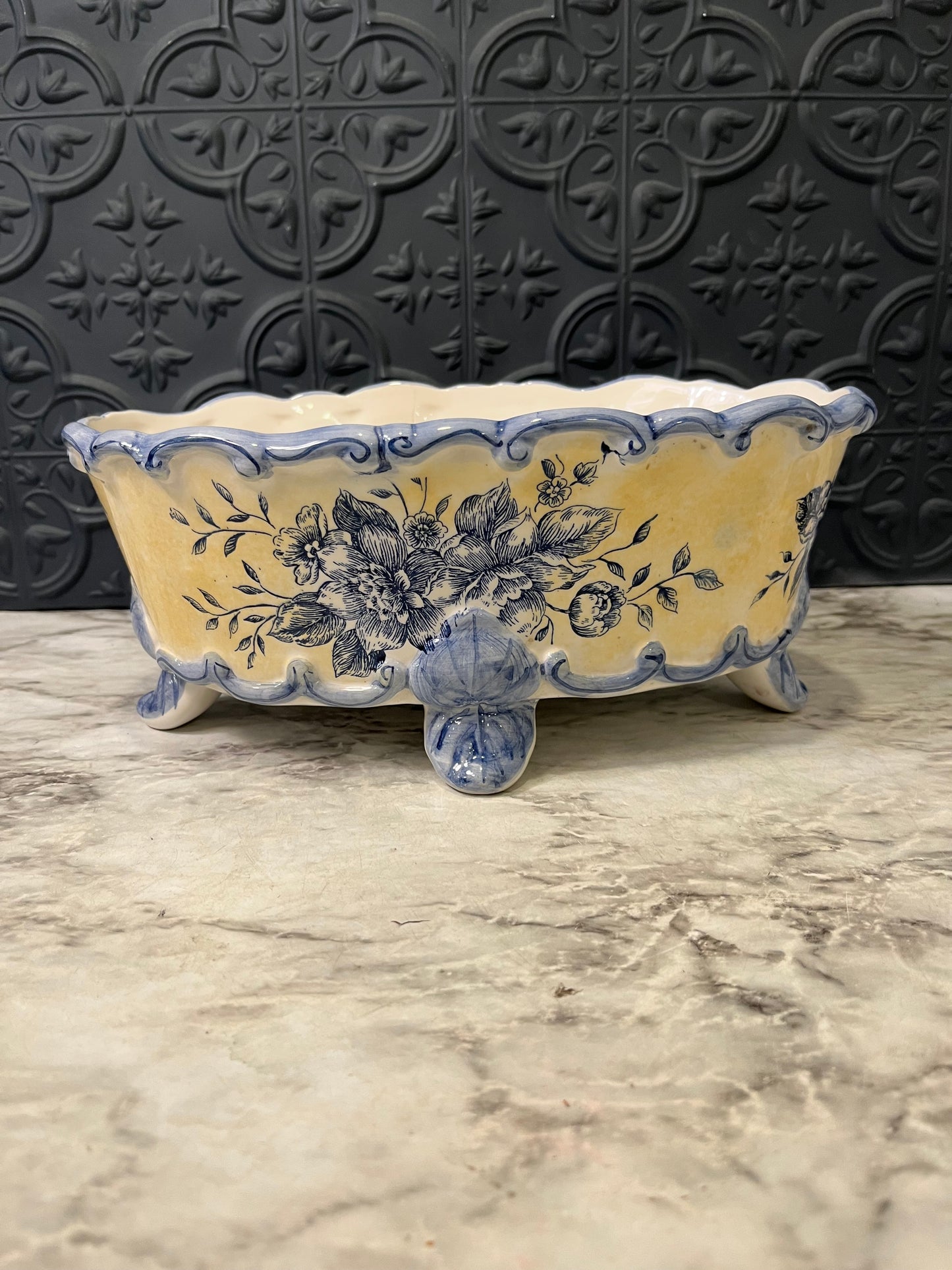 Blue and Yellow Floral Planter AS IS