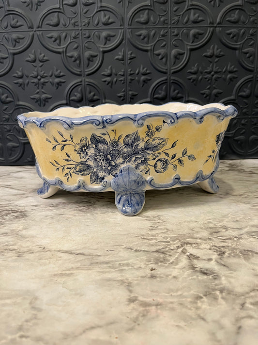 Blue and Yellow Floral Planter AS IS