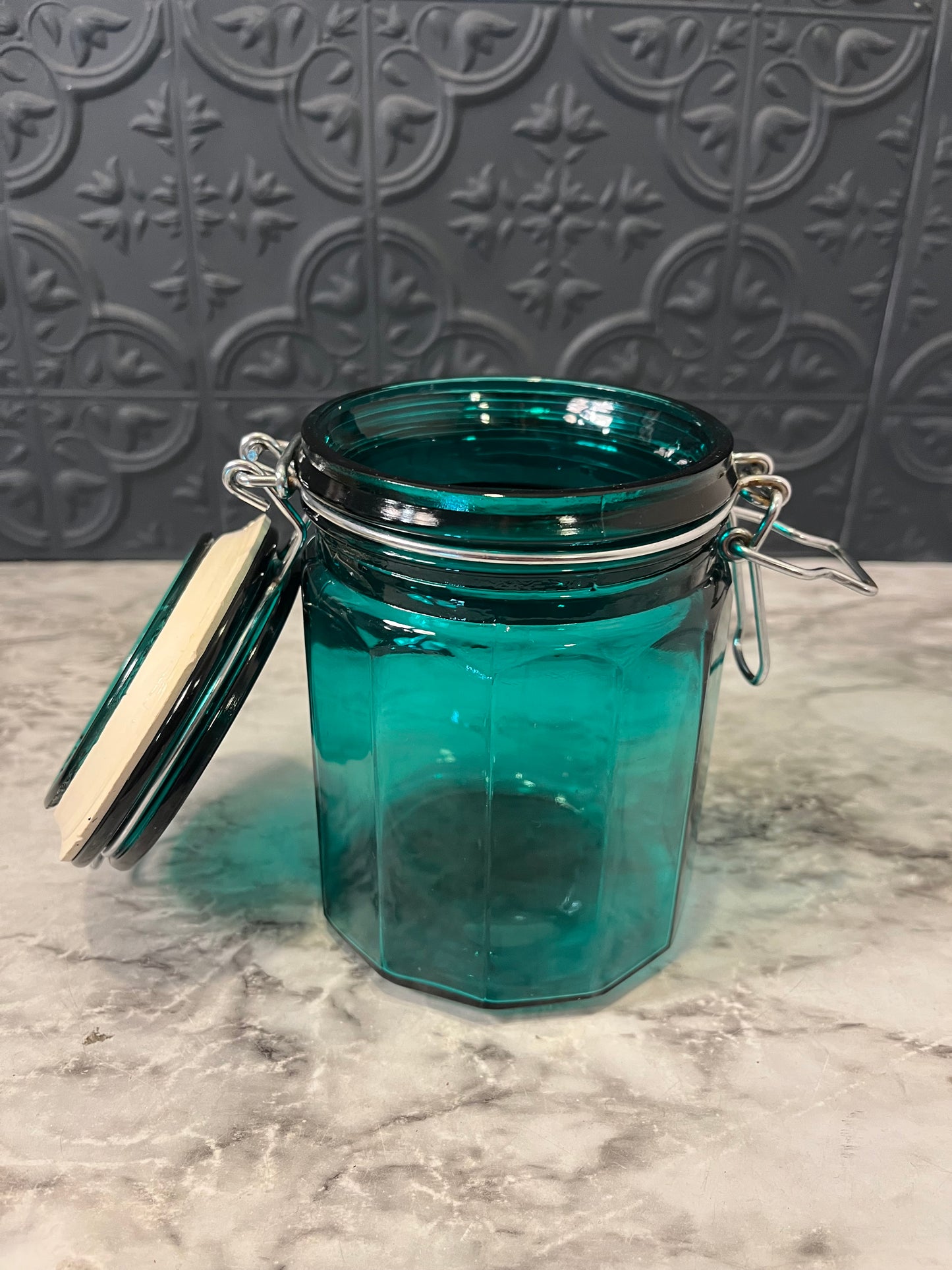 Teal Green Glass Canister 6"