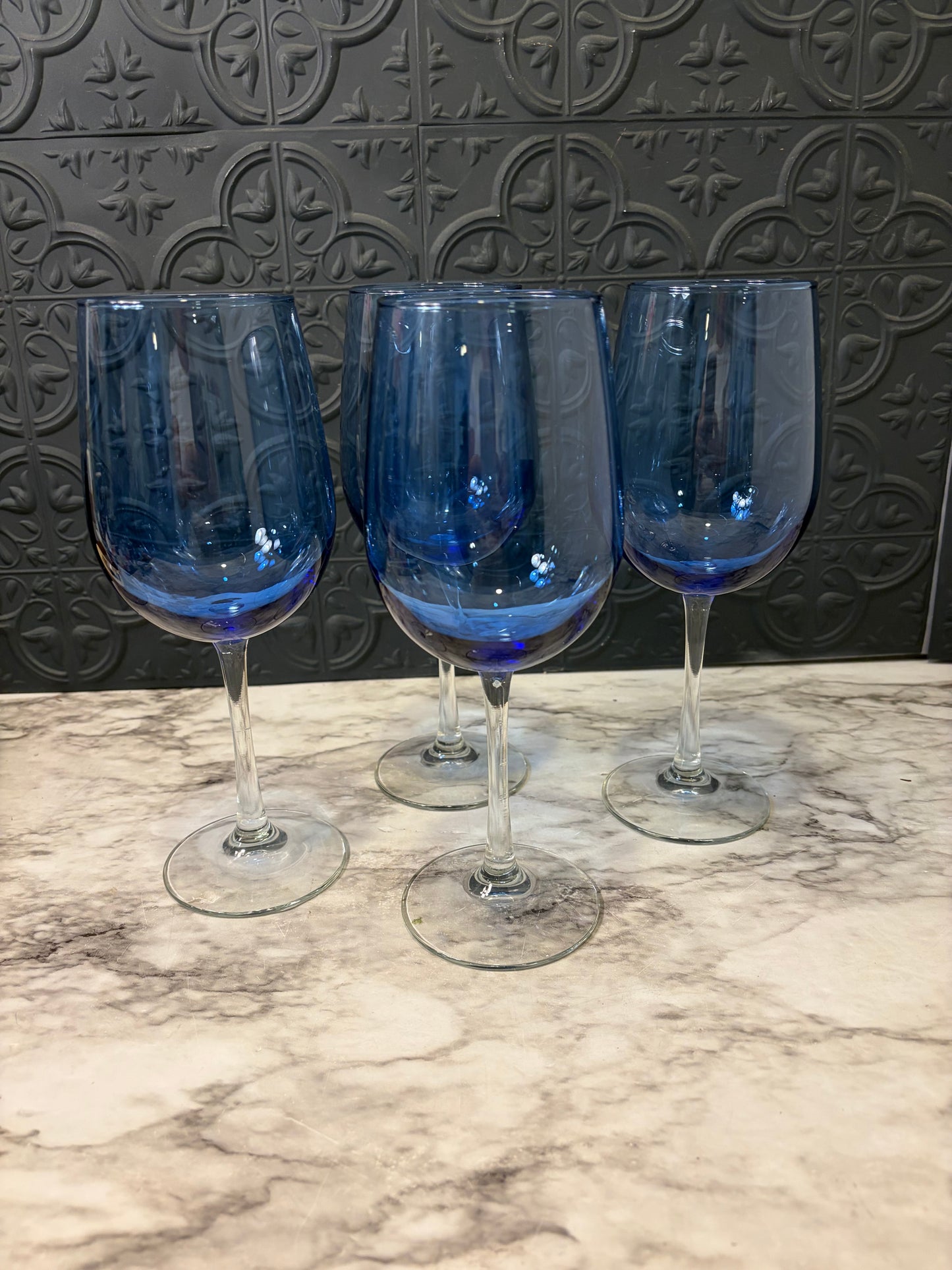Cobalt Goblet with Clear Stem Set of 4