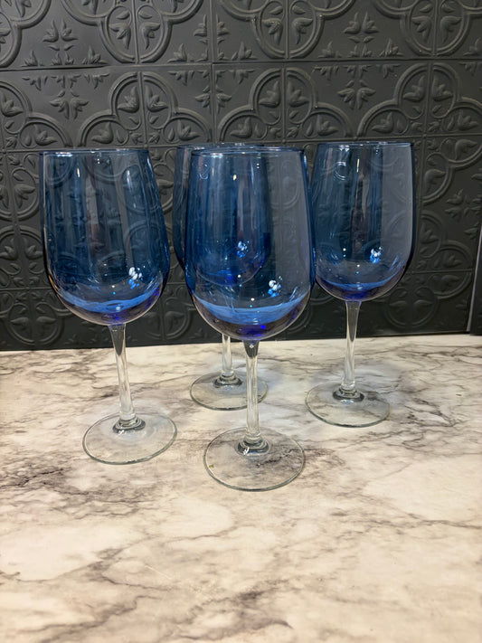Cobalt Goblet with Clear Stem Set of 4