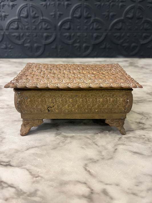 Brass Jewelry Box with Red Lining