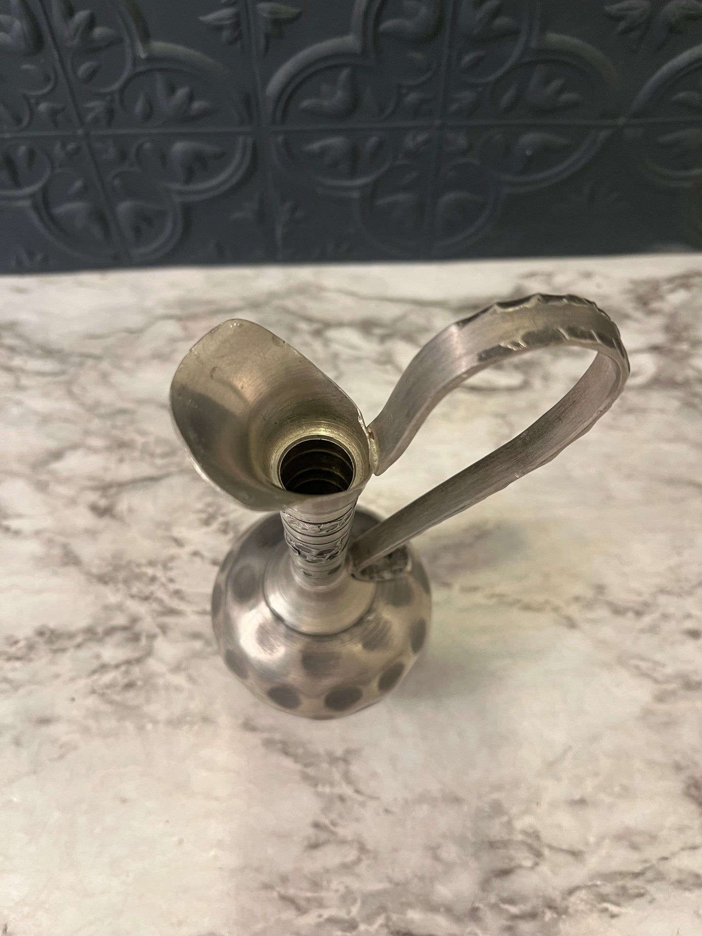 Norwegian Pewter Pitcher with Hammered Base