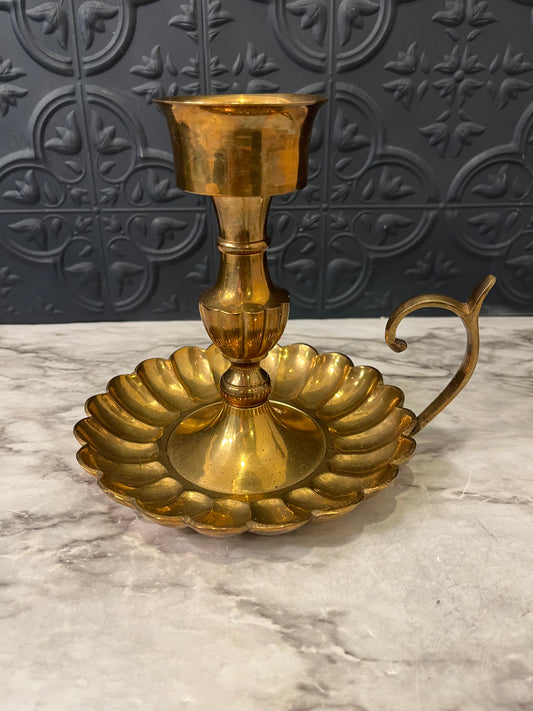 Brass Chamber Candle holder with Round Scallop base