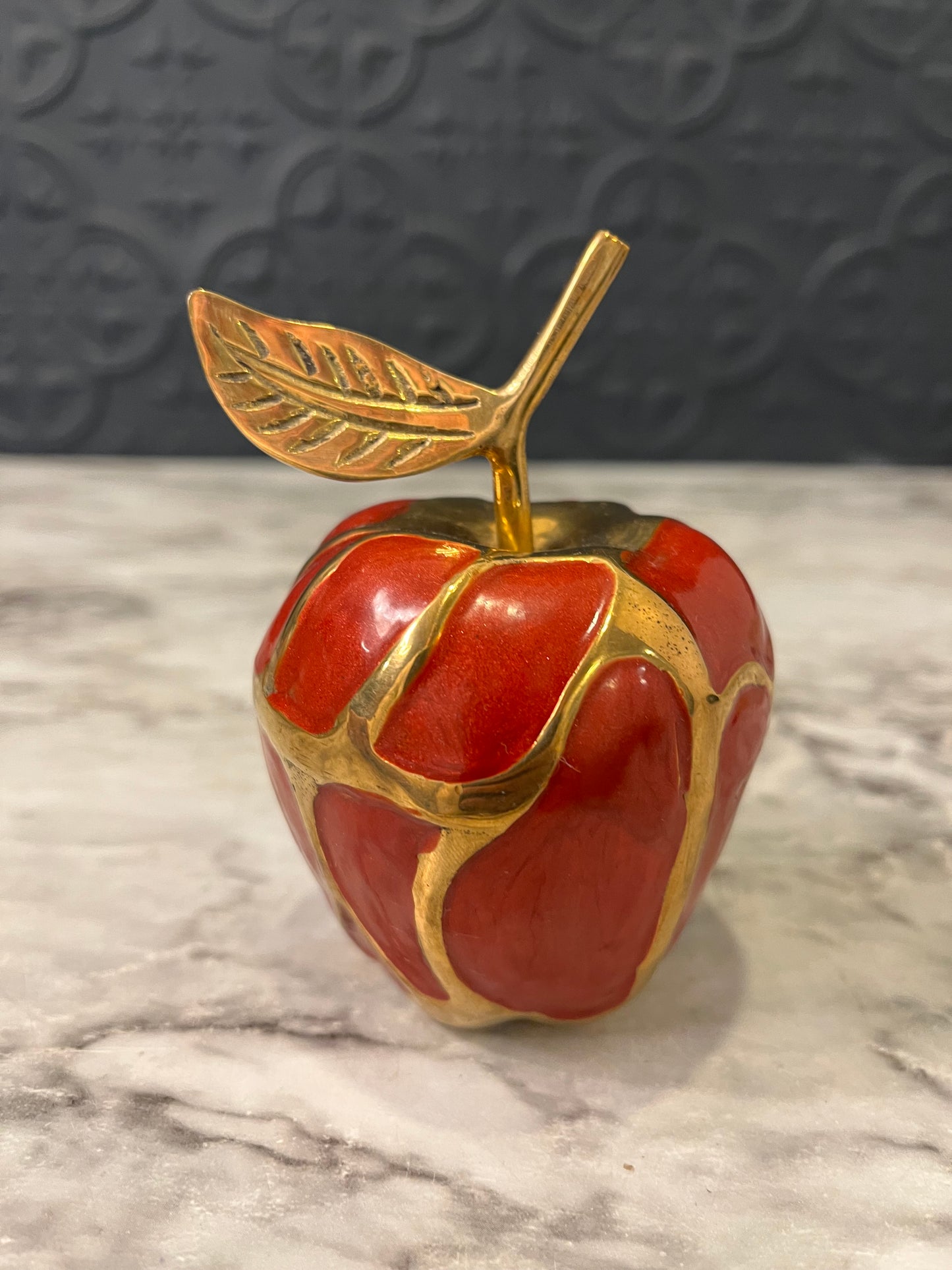 Brass and Enamel Red Apple