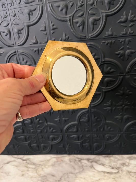 Small Hexagon Brass Mirror