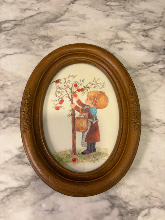 Oval Print of Girl Picking Apples