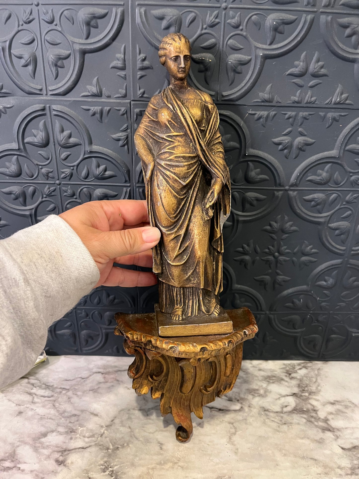 Vintage Goldtone Figure on Wall ledge Woman